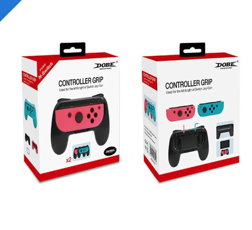 Nintendo Switch Joy-Con accessory grips in black and red blue colours