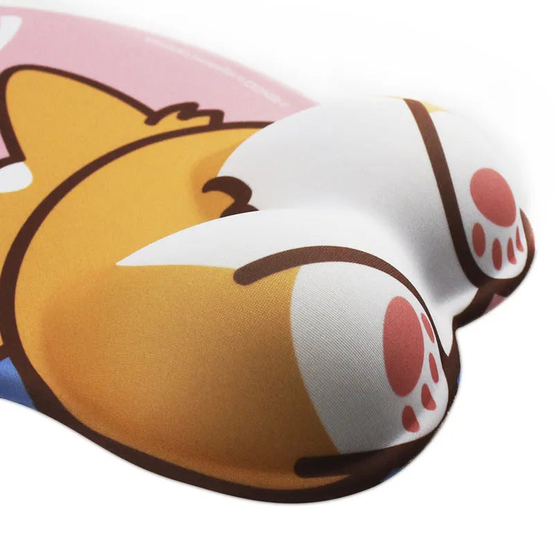 Corgi anime wrist support mouse pad, 295x200x25mm, single-sided rubber, non-slip base, six styles
