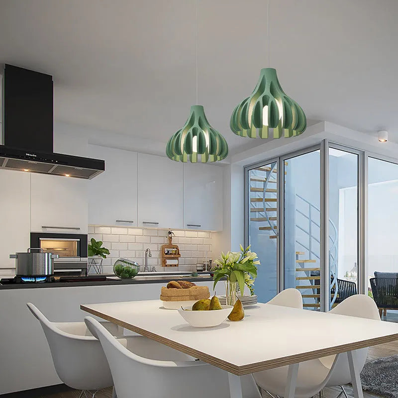 Nordic resin chandelier 22x20cm with iron elements, E27 light source, 2m hanging wire, in black, green, grey, white, or yellow