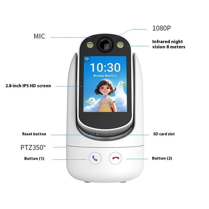 C20 two-way video call surveillance camera in white with 2.8-inch screen and 1080p HD lens