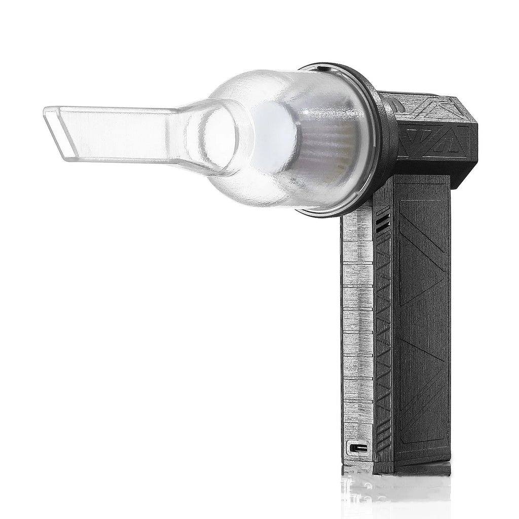 Iron grey cordless turbo fan air duster handheld unit with USB-C charging port.