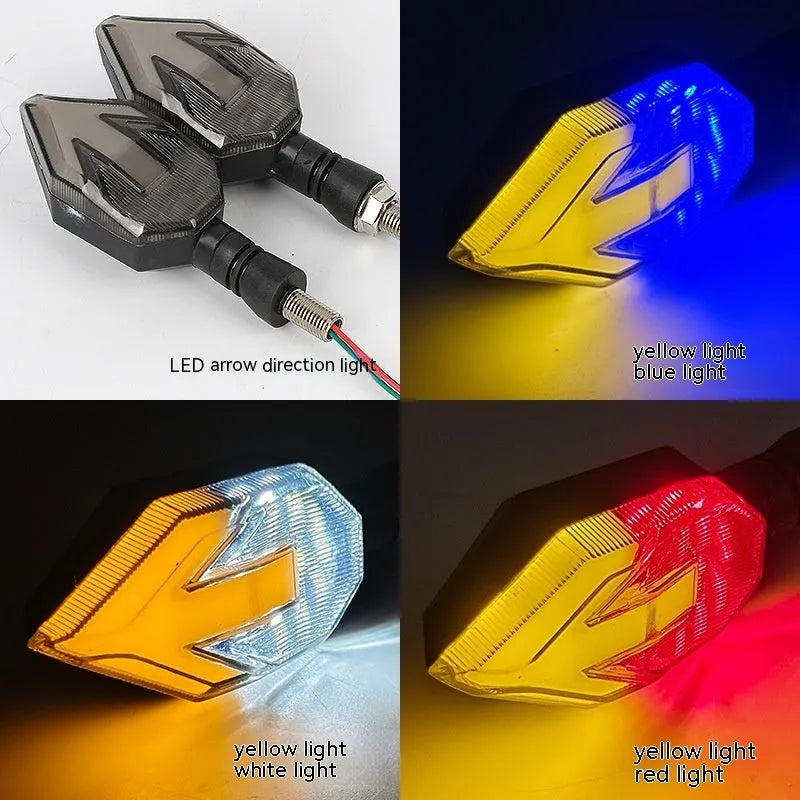 Arrow-shaped motorcycle directional signal lamp with LED lighting for 12v vehicle systems