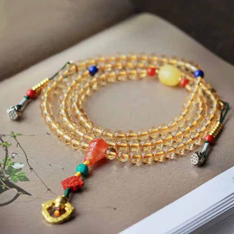 Yellow Brazilian natural citrine bracelet with 1mm beads on filament string