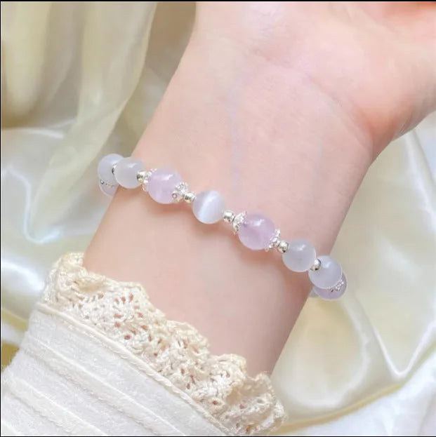 Women's crystal moon bracelet with opal amethyst colour and manual craftsmanship details