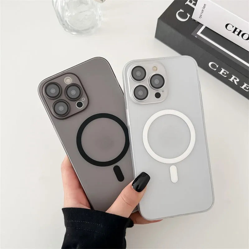 Ultra-thin magnetic frosted iPhone case in Ice Mist colours showing all-round protective design