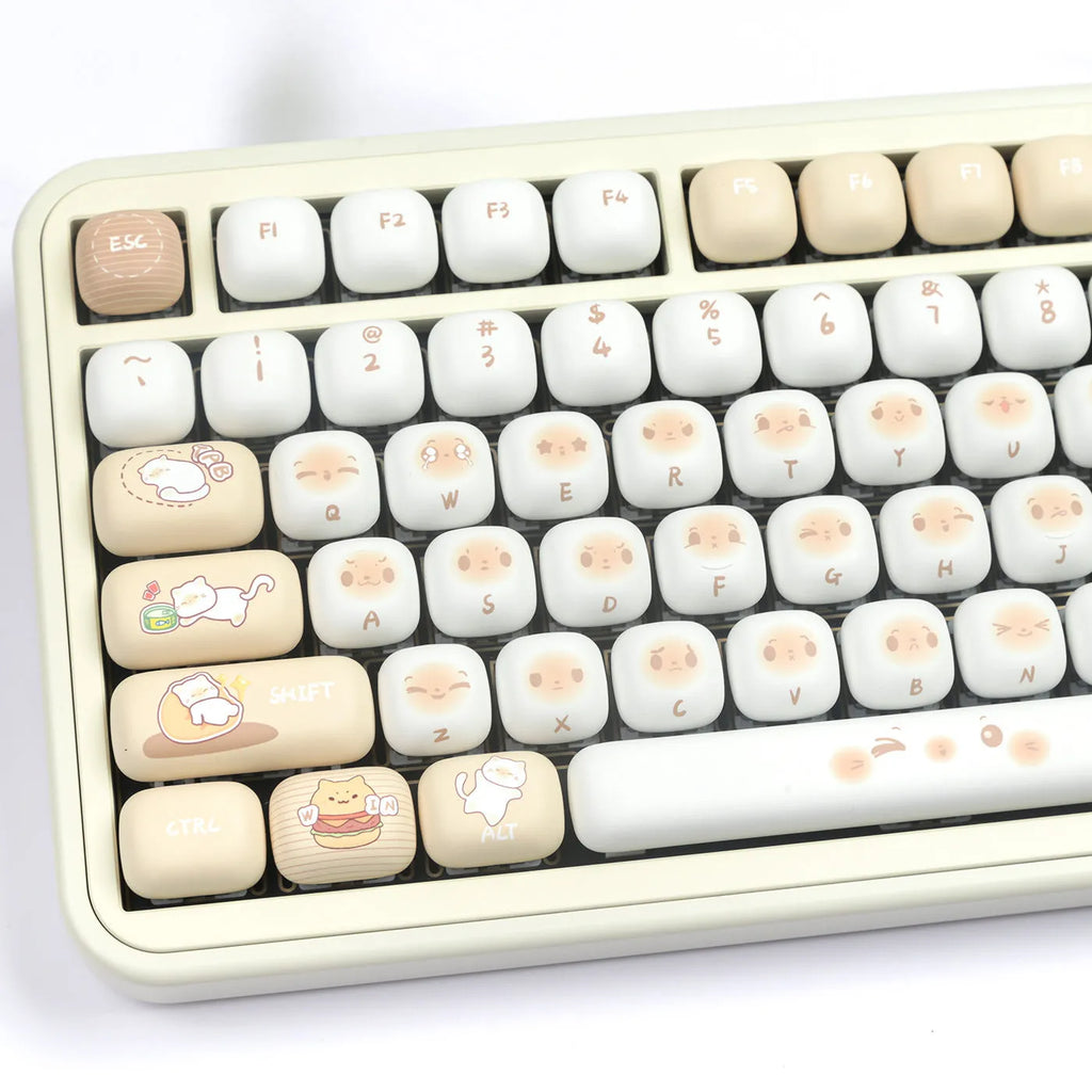 Steamed Bread cat theme mechanical keyboard keycap set with 26 PBT caps in pastel colours