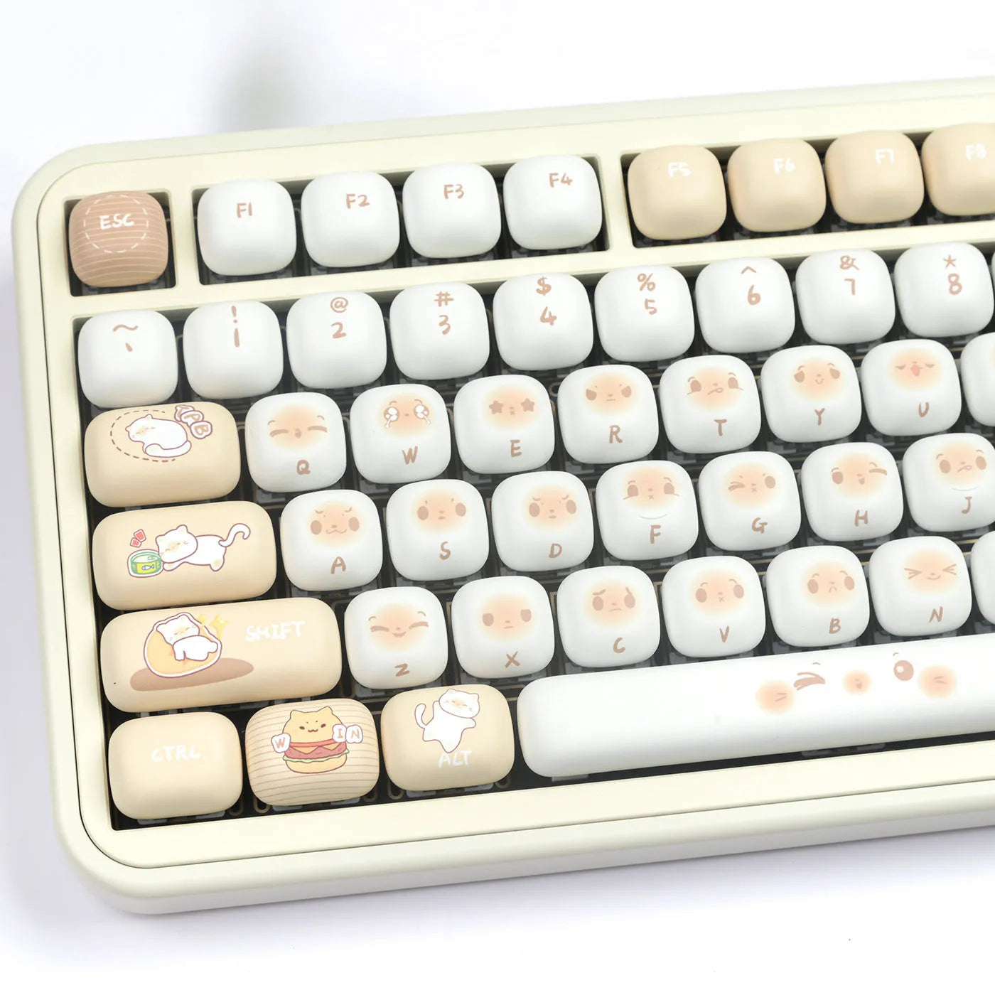 Steamed Bread cat theme mechanical keyboard keycap set with 26 PBT caps in pastel colours