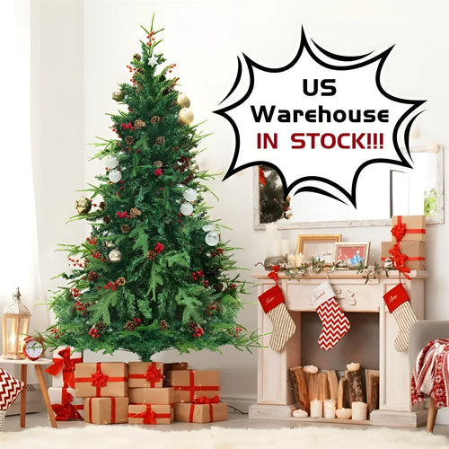 Artificial green and white snow-effect PVC Christmas tree with metal stand.