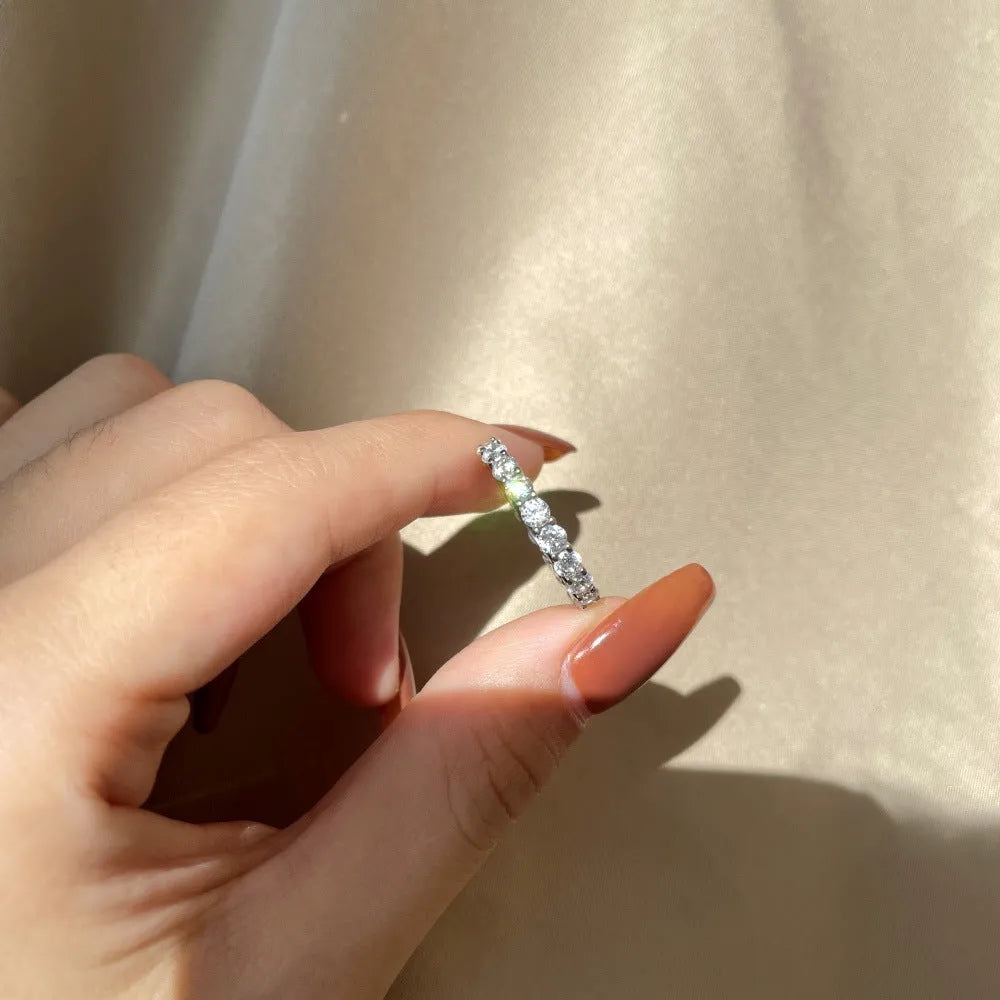 European American style S925 sterling silver geometric round ring for women