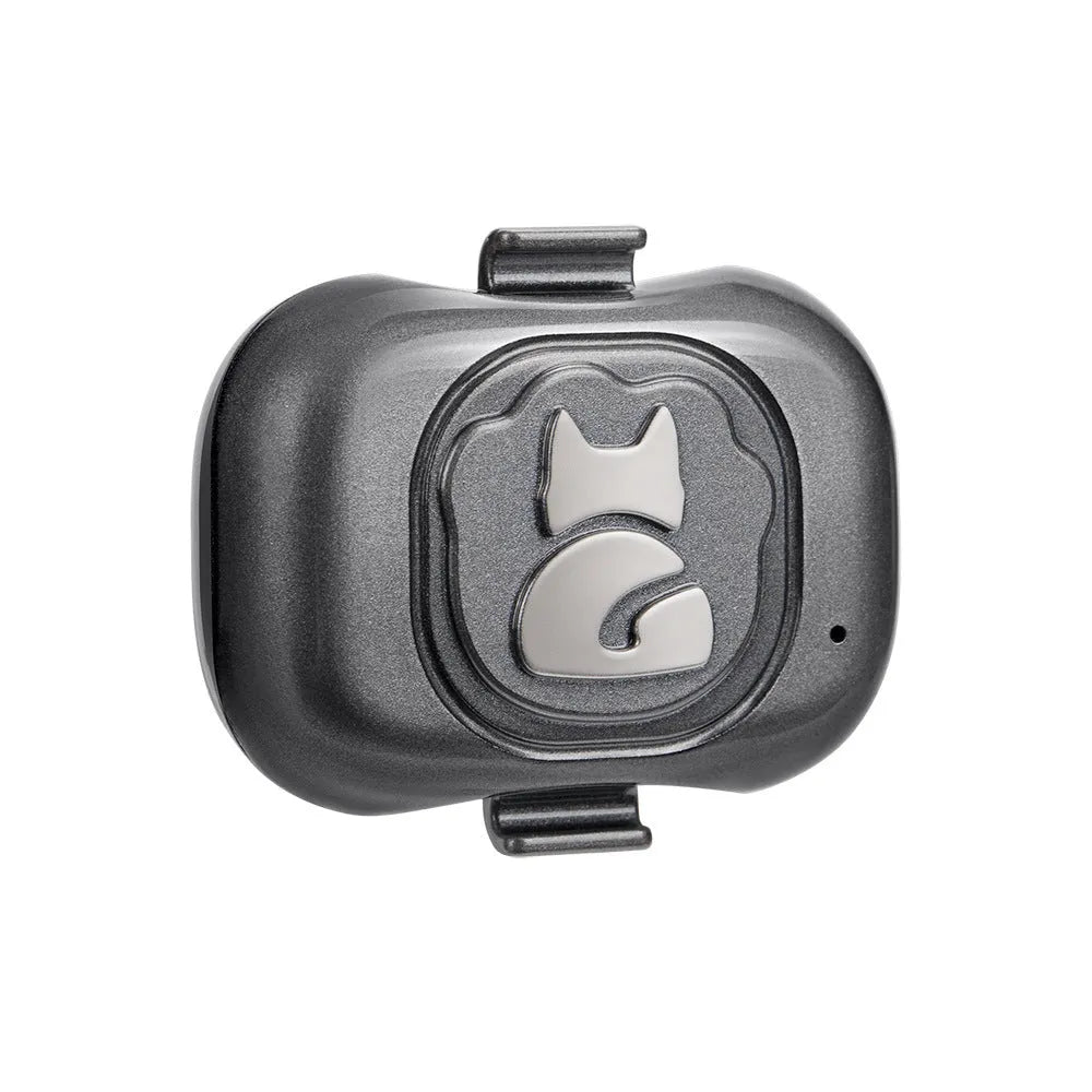 Black pet GPS locator tracking device with hanging rope for attachment to pet collars