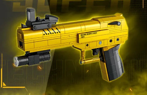 Children's educational gold sand eagle M416 rifle building blocks toy in colour box packaging
