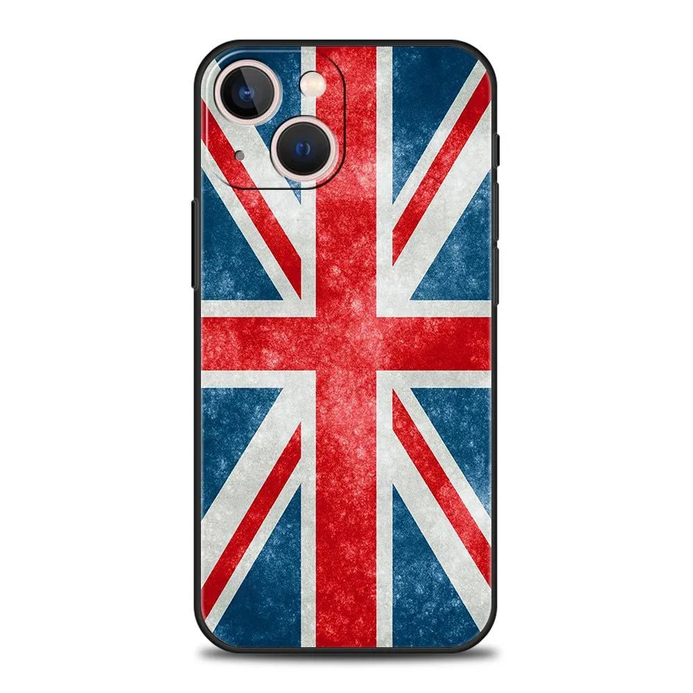 Painted phone case with cartoon and plant flags design, TPU back cover for iPhone models 11 to 16 Pro Max.