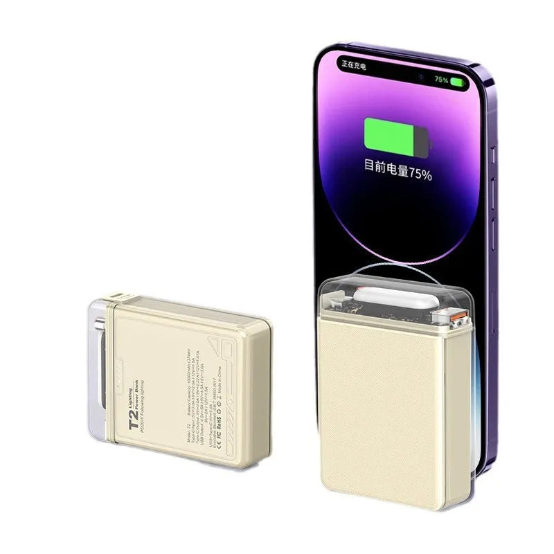 PD fast charging power bank in cream rice, night, or lemon yellow with LED light, 90 x 62.5 x 24.5mm ABS PC shell