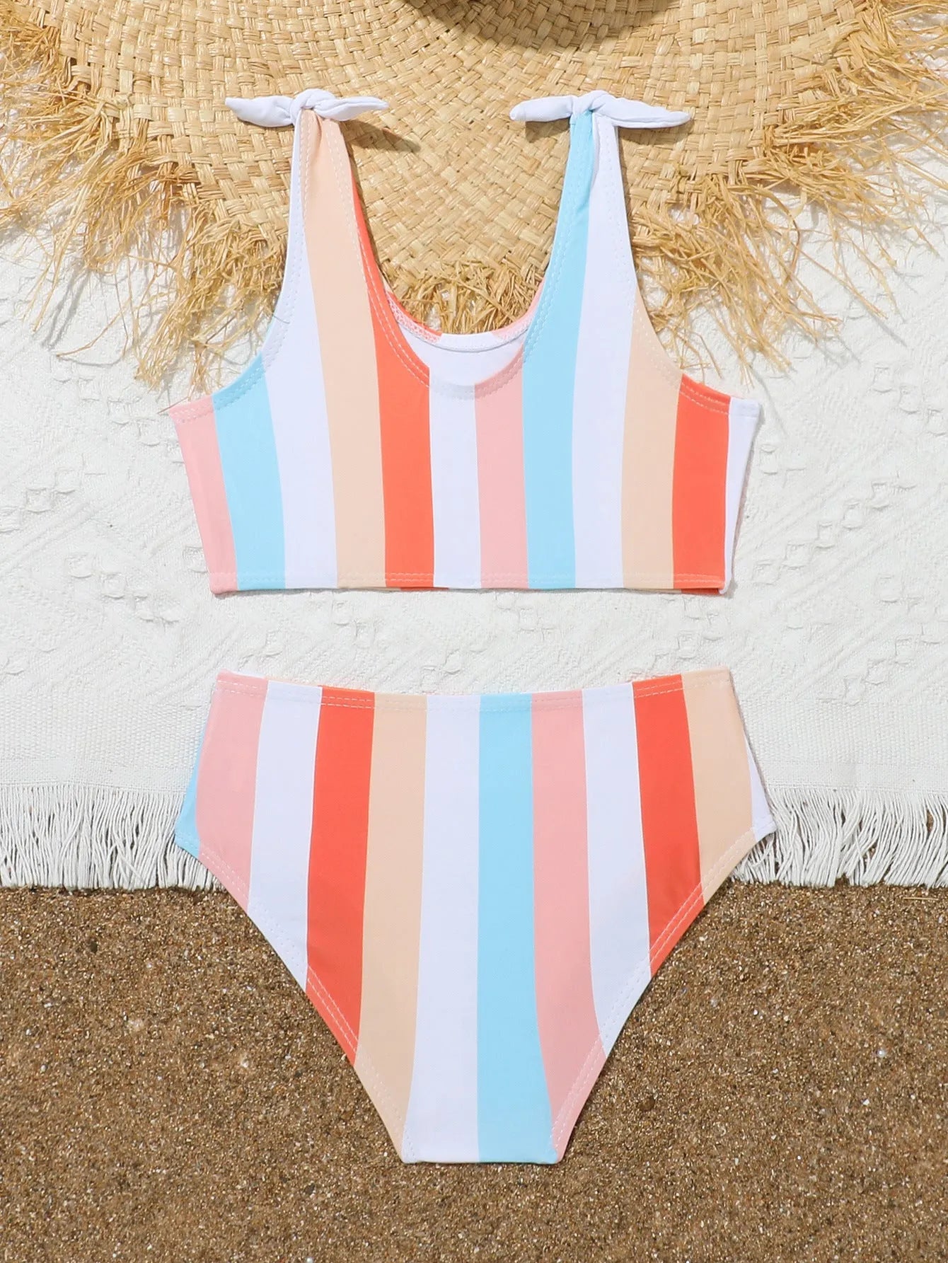 Girls' plaid pattern swimsuit briefs with separate bra and panties components