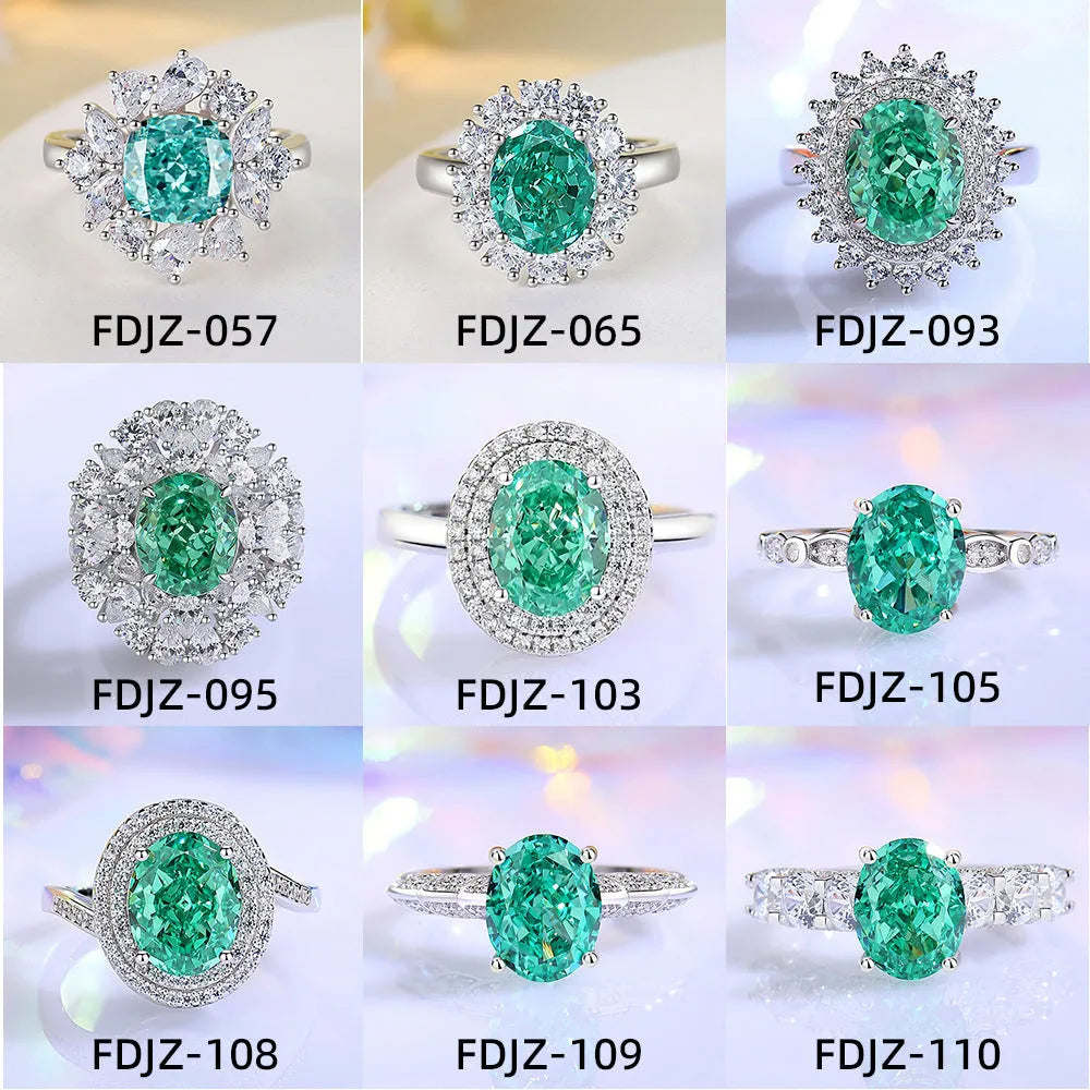 S925 sterling silver geometric ring with ellipse emerald stone and Palaibahao diamond accent on a model's finger.