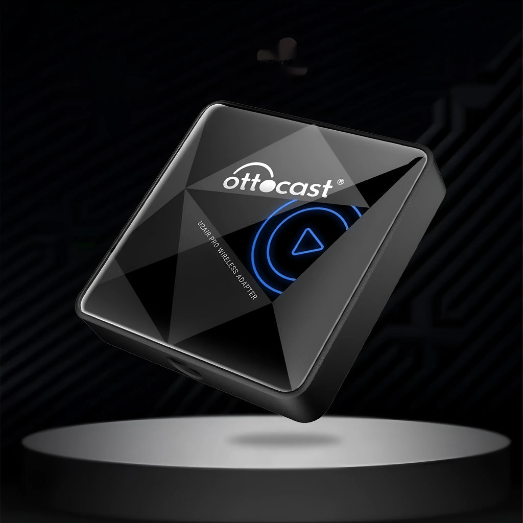 Black wireless car Bluetooth AIBOX with Type-C port on a compact rectangular body