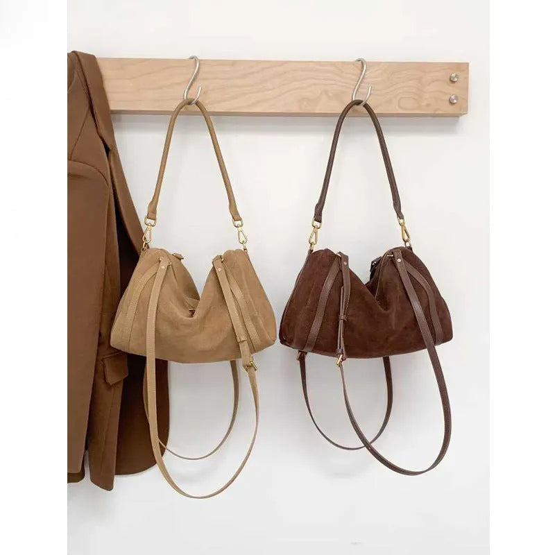 Vintage matte cowhide Boston bag, genuine leather, horizontal square shape, khaki colour, 34x16x21cm