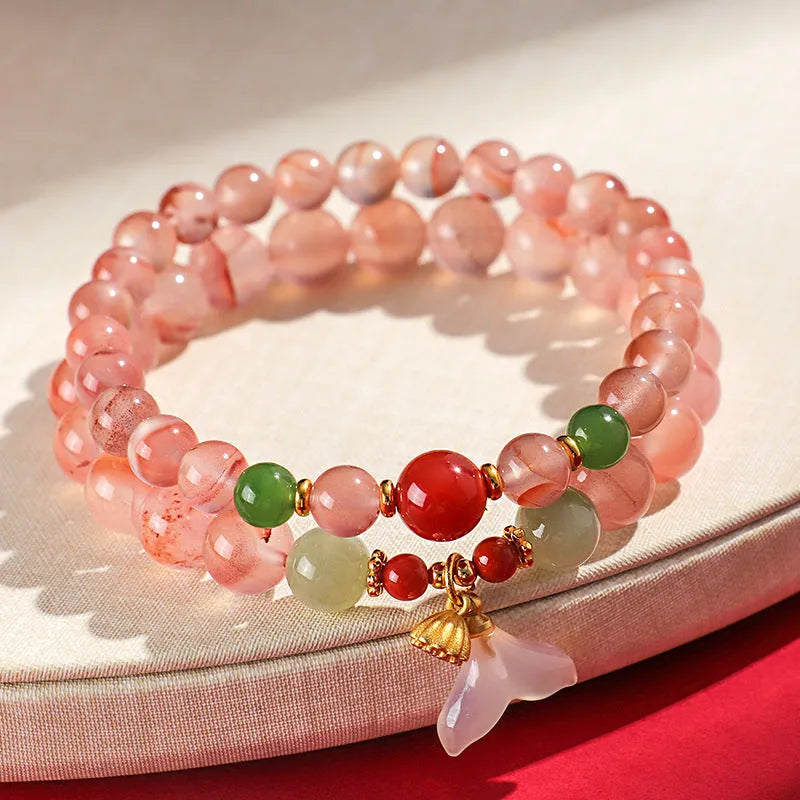 Women's ice floating south red agate fishtail bracelet with manual processing and butterfly orchid jade colour option