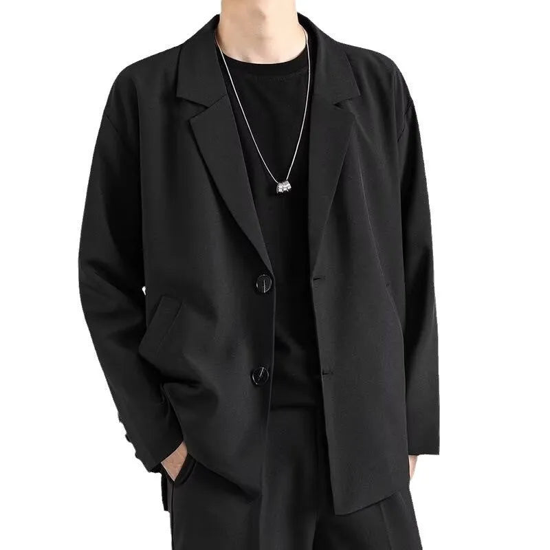 Casual loose corduroy men's jacket in black with semi-hemp lining, polyester fabric