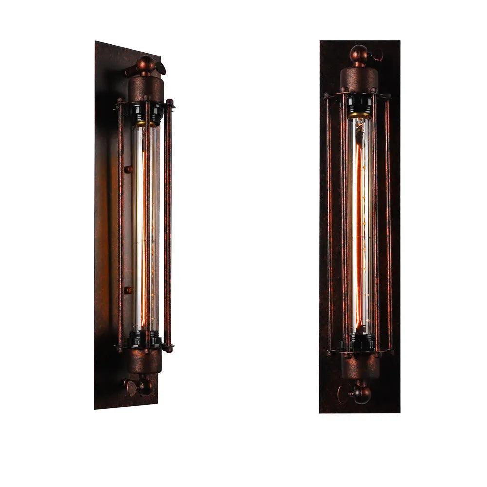 Retro industrial iron devil island flute wall lamp in black finish with visible metal shade