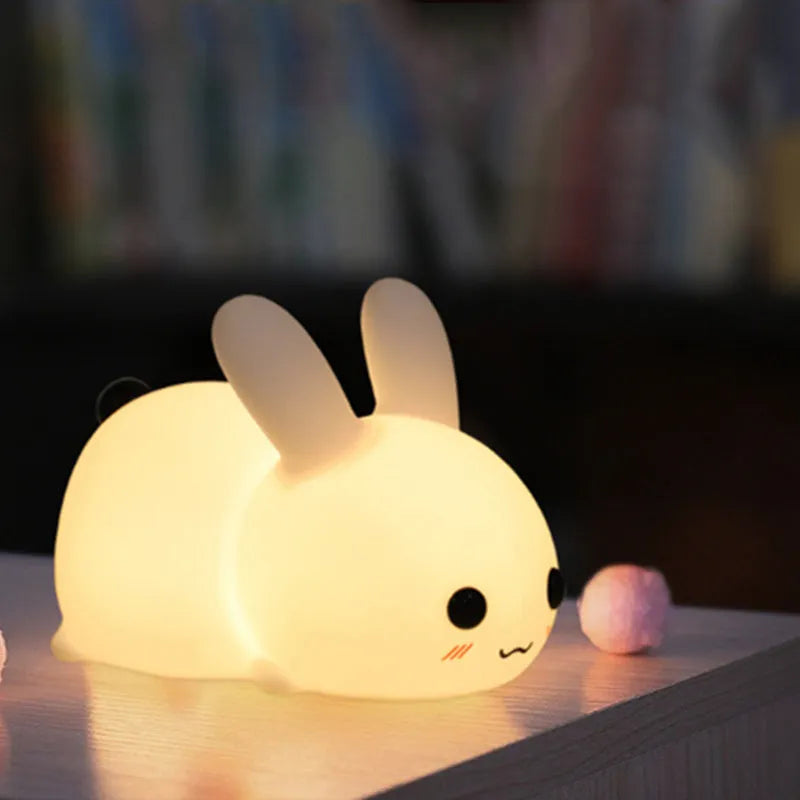 White rabbit silicone night light with touch control, warm and white LED light, 147×90×98mm
