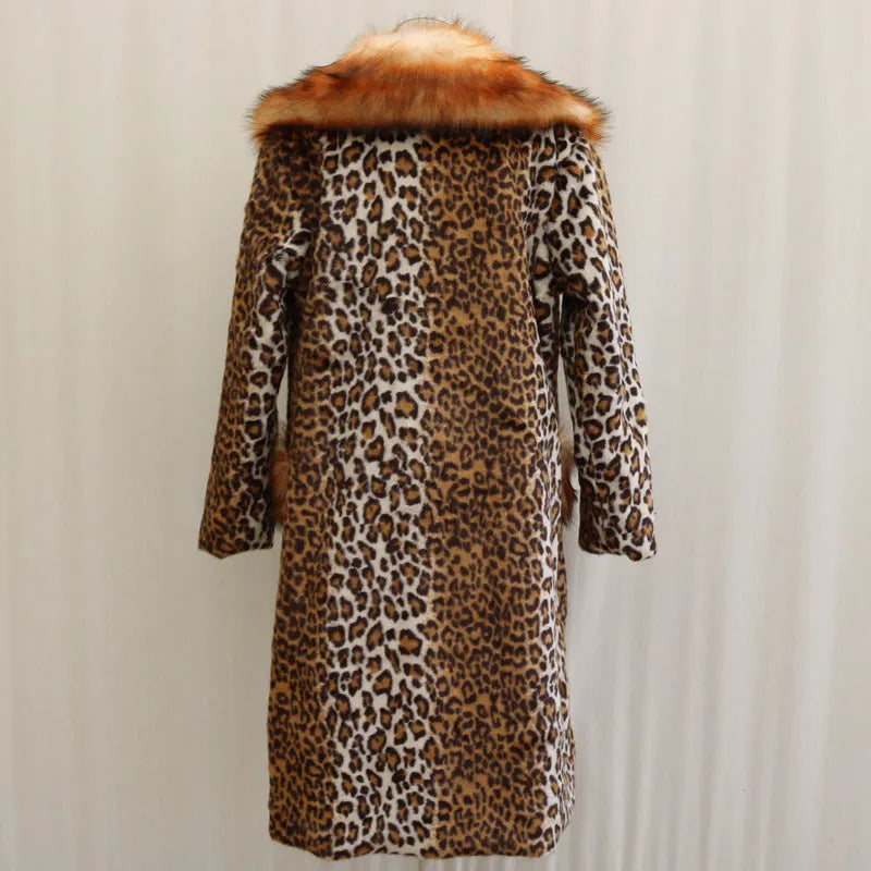 Women's leopard print artificial fur casual jacket with regular sleeves
