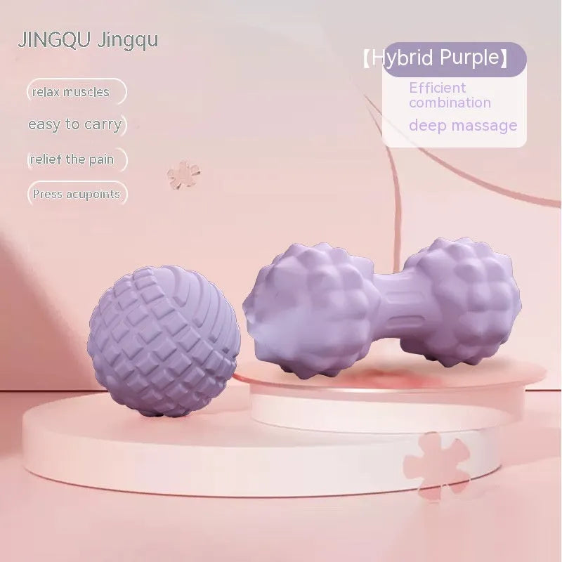 TPR foot massage ball in blue colour showing 6cm diameter with spherical and peanut-shaped variants