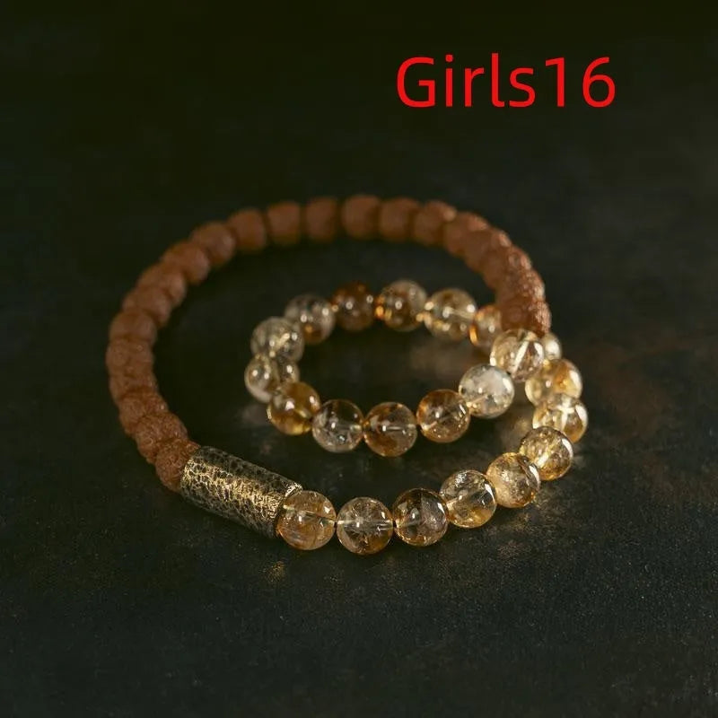 Personalised retro LCD double circle bracelet in natural citrine colour with size options for boys and girls