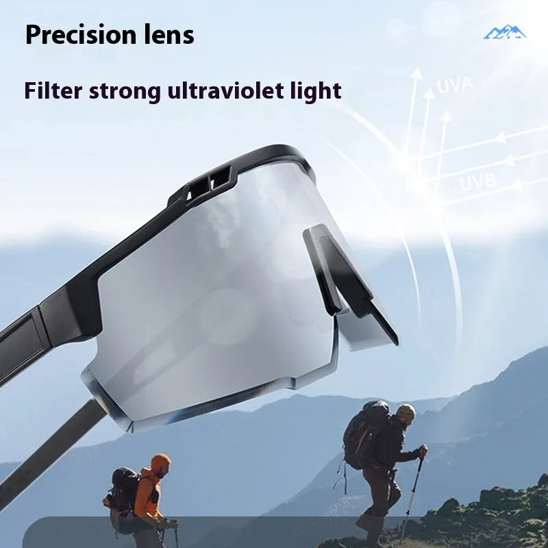 Men and women windproof sports sunglasses with black frame and white mercury lenses for cycling and driving