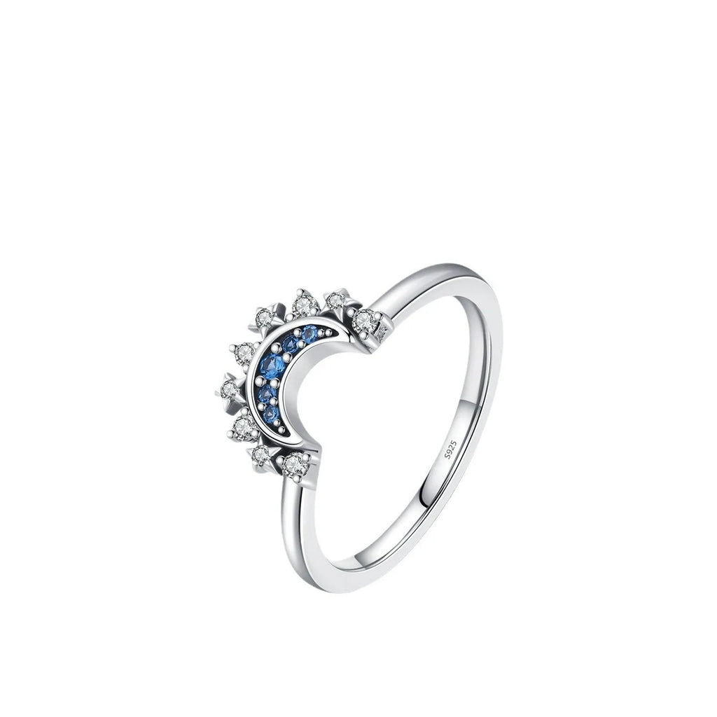 Twin wind sun moon 925 sterling silver ring, asymmetric design, on index finger, US size 7 54mm, colour 2004 Sun