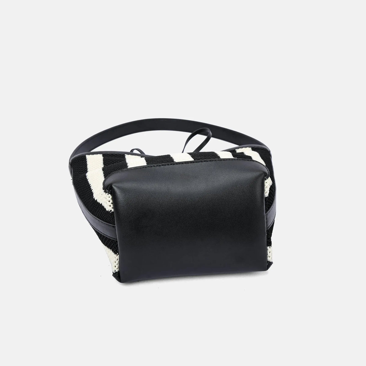 Black and white striped woven fabric women's shoulder bag with bucket style