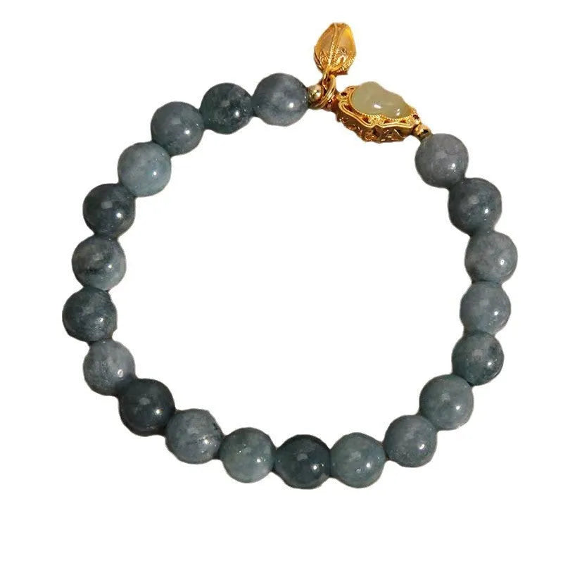 Natural stone bracelet for women with sky blue gourd lotus flower pendant