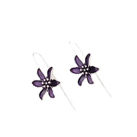 A pair of purple flower-shaped alloy earrings with a retro elegant design.