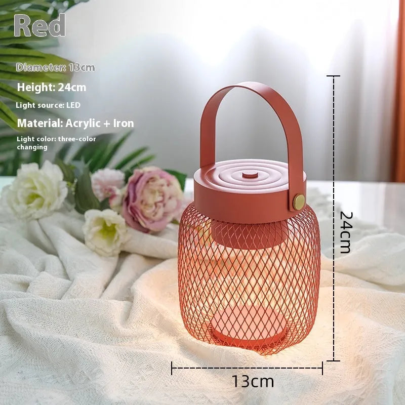 Red mini wall hanging night lamp with metal shade, touch switch, and 7W tricolour dimming