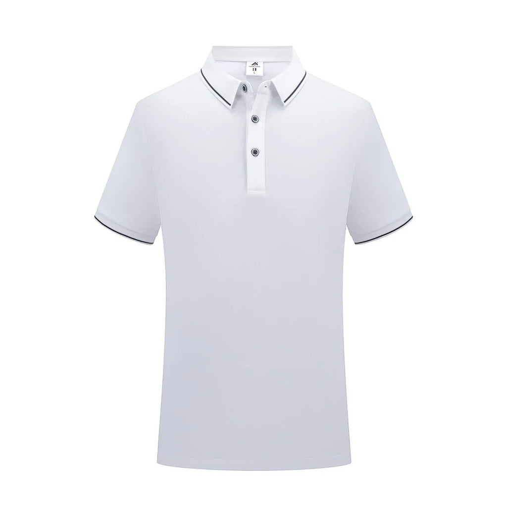 Beautician short-sleeved polo work shirt in cool silk cotton with asymmetric colour-block pattern