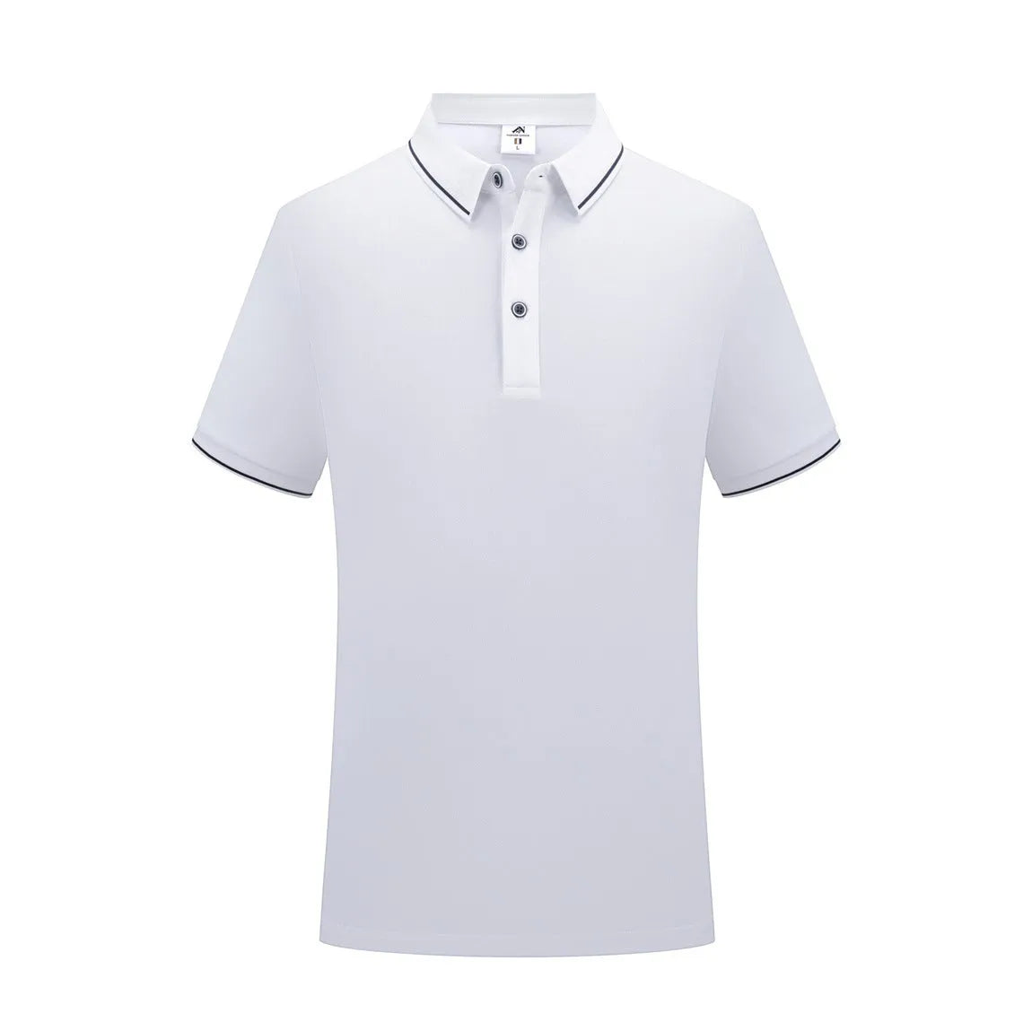 Beautician short-sleeved polo work shirt in cool silk cotton with asymmetric colour-block pattern
