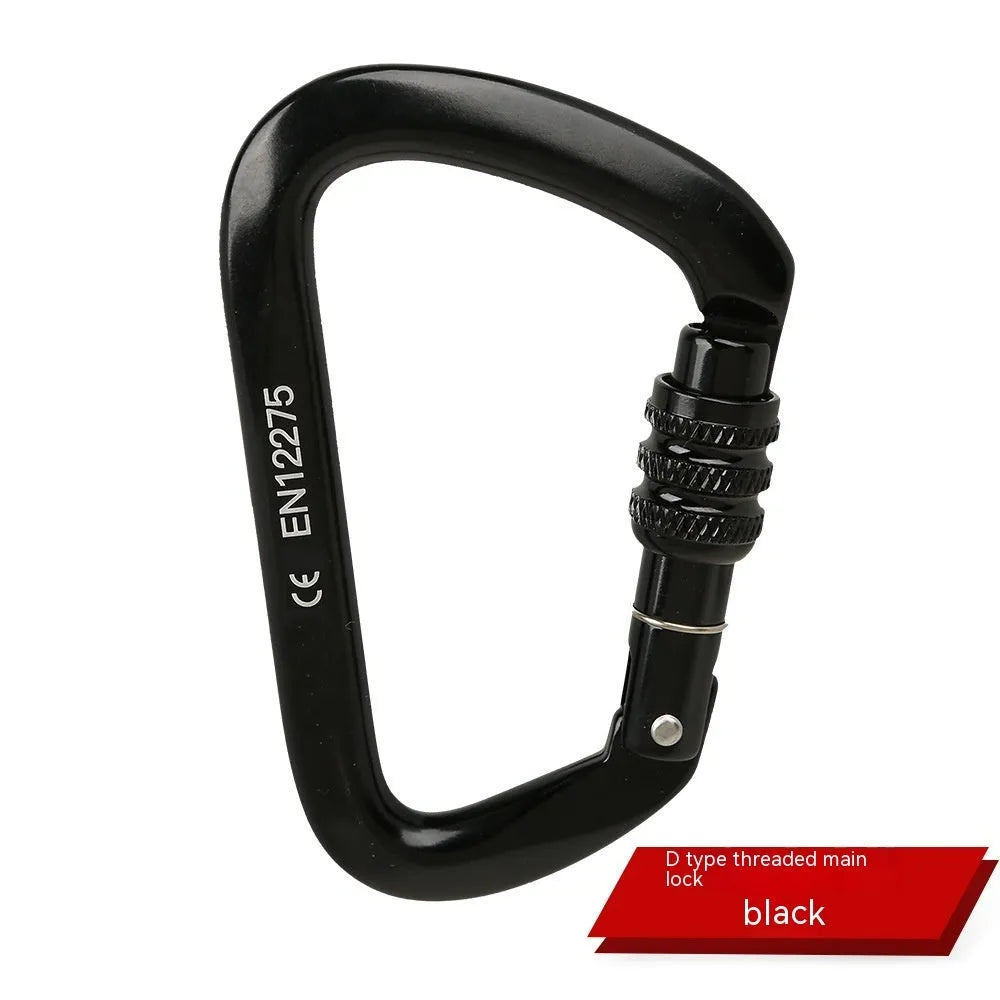 D-type rock climbing safety lock with automatic or threaded gate mechanism in various colours