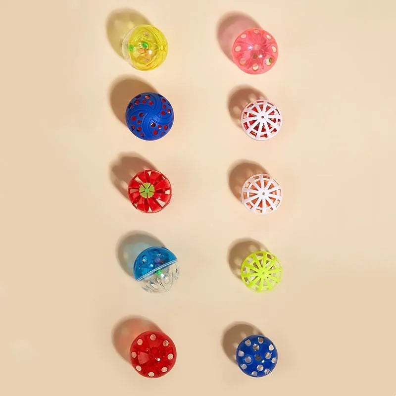 Colored plastic bell mesh hollow sound cat teasing ball in rainbow colour