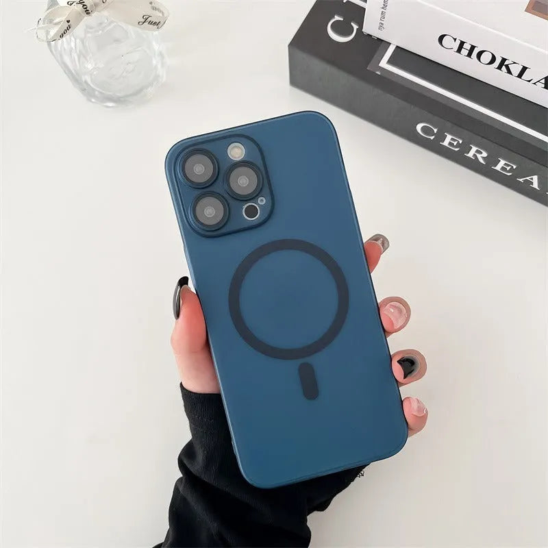 Ultra-thin magnetic frosted iPhone case in Ice Mist colours showing all-round protective design