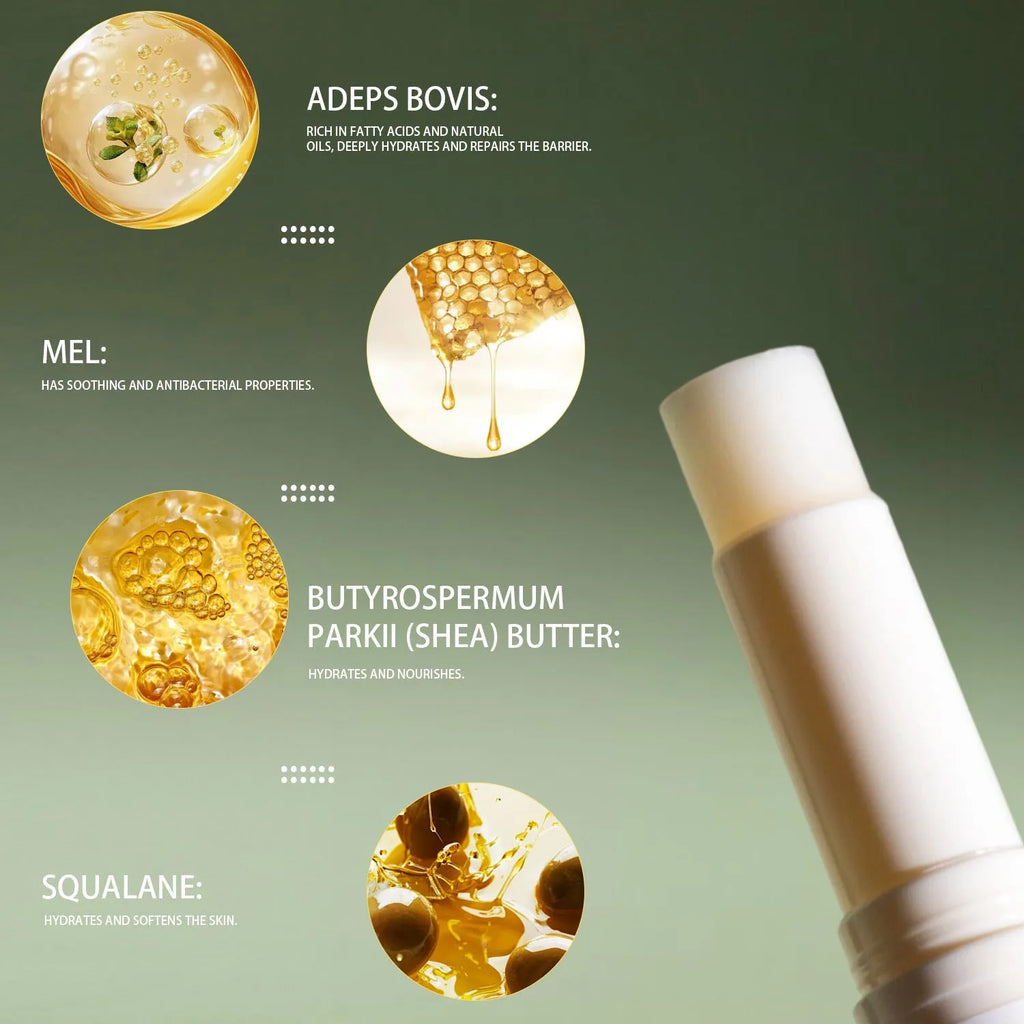 Tallow lip balm stick in cylindrical case with 5g bovine tallow formula