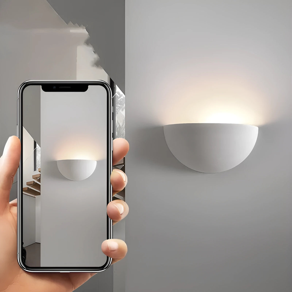 Bedside wall lamp in gypsum aluminium with E27 13W source, switch control, and 3000K or 4000K light colour