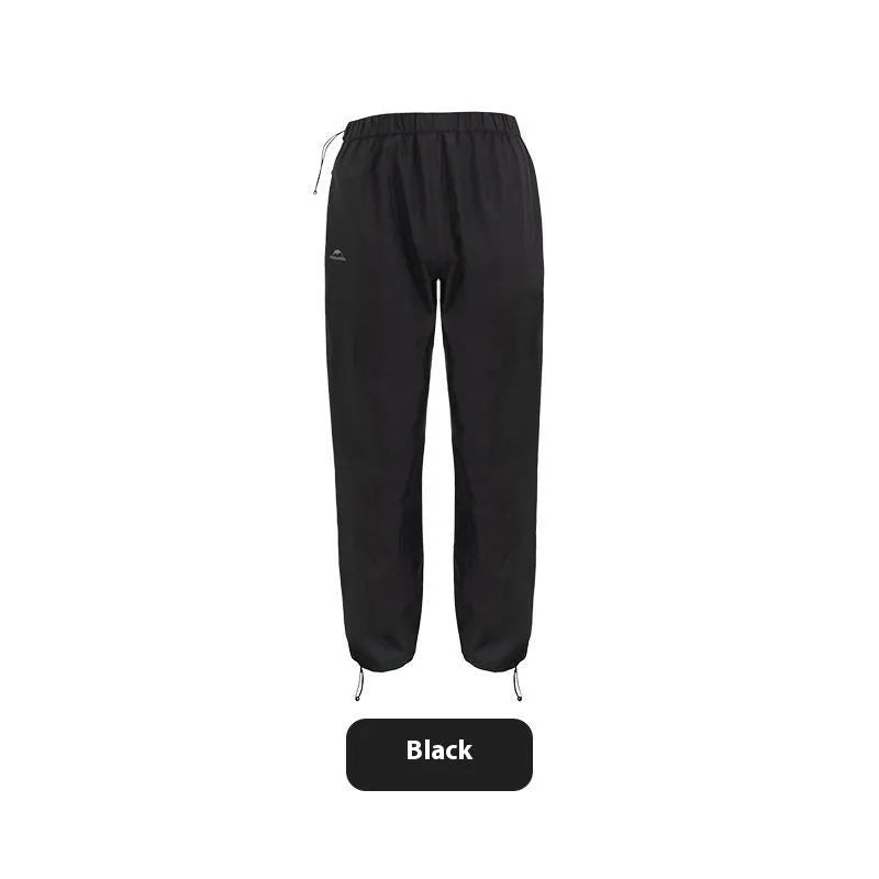 Black polyester outdoor hiking pants, windproof and rain trousers, sizes M to XXL