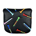 Square golf putter protective sleeve with Rocket Pattern design in PU leather, shown in black and white.