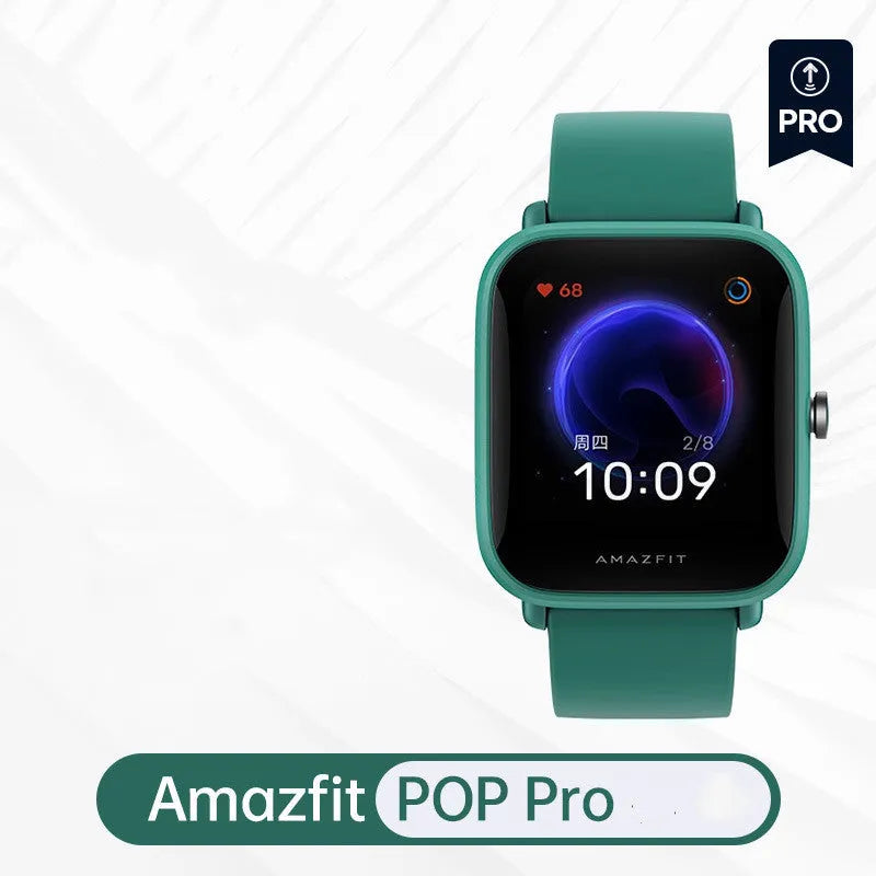 Smart watch with green silicone strap showing blood oxygen monitoring on a colour screen