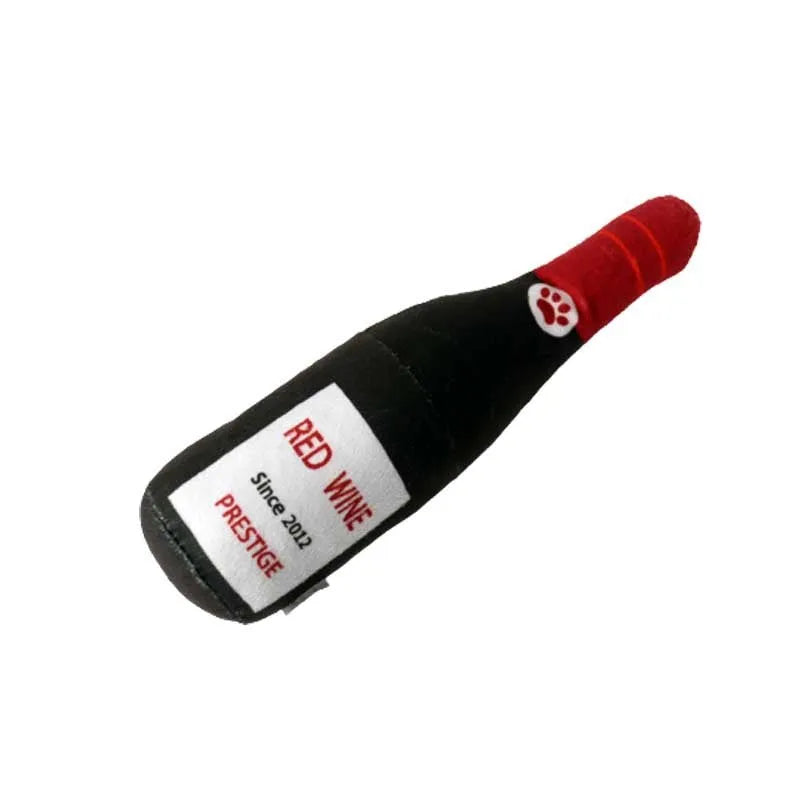 Creative plush wine bottle pet toy for cats and small dogs in various colours