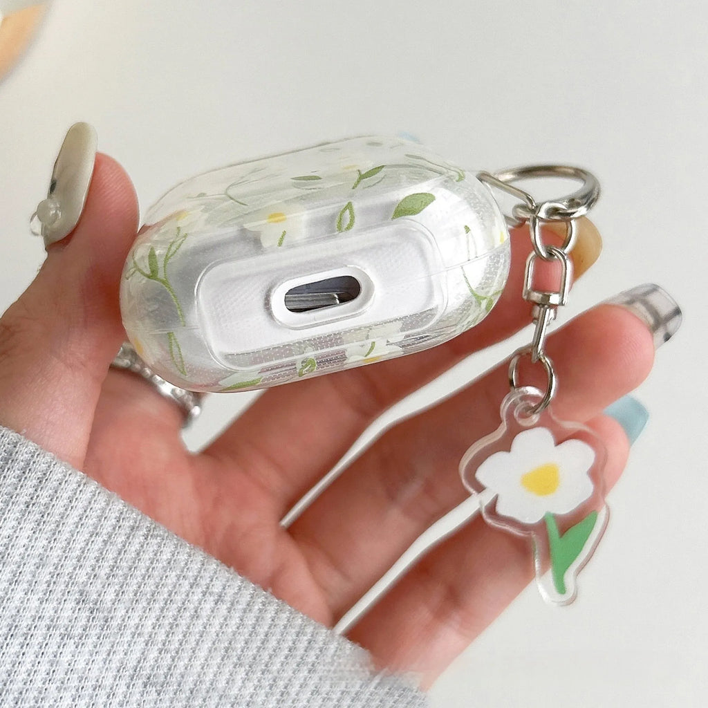 White floral pattern transparent TPU protective cover for Apple AirPods charging case