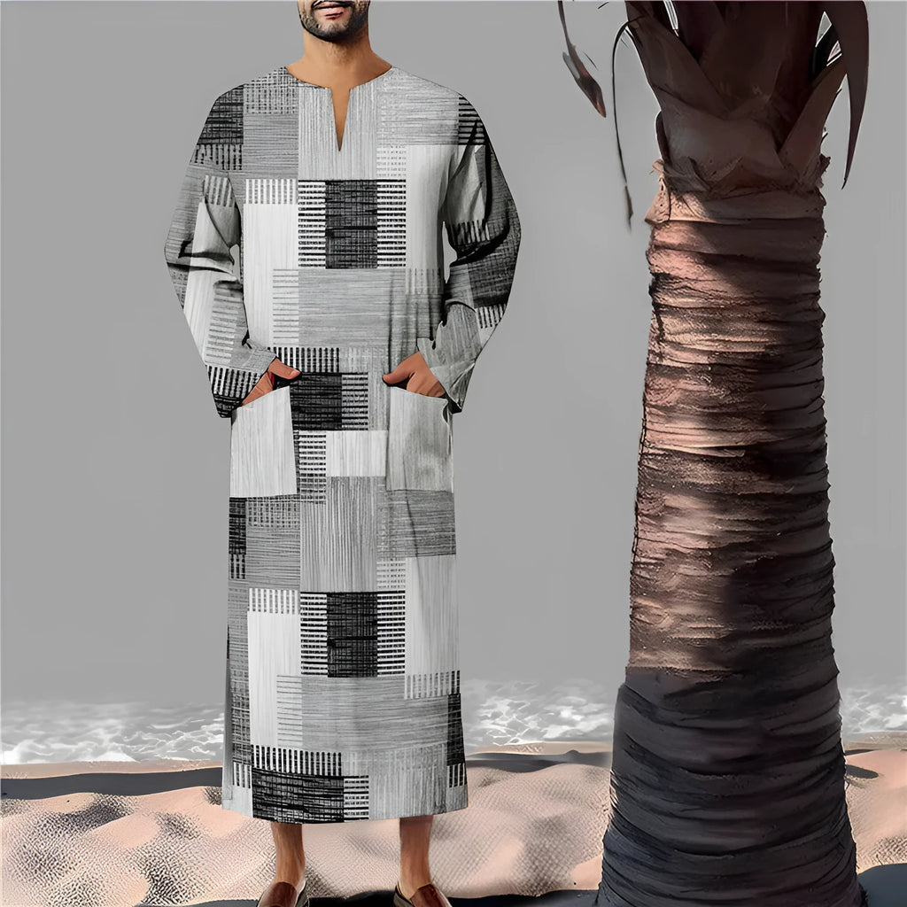 Men's long Arabic robe in bamboo linen, loose colour matching sweater style, sizes S to XXXL