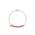 Geometric silver lucky beads couple bracelet on white background.
