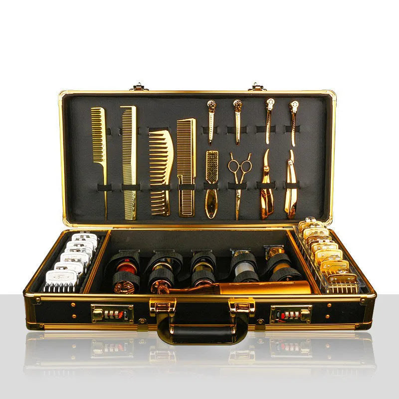 PVC hair tools storage suitcase organiser box in black, white, or gold colour, showing 55cm length.