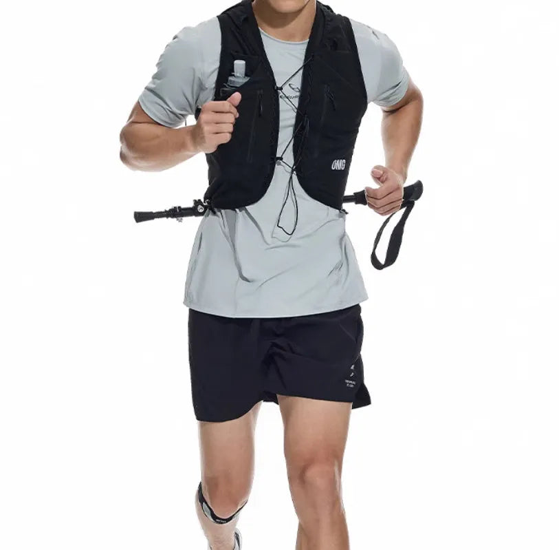 Black running shorts with laser-punched stitching on a manikin, showing stretch fabric for training.